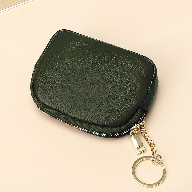 Women's Genuine Leather Mini Zipper Wallet: First Layer Cowhide Keychain Card & Coin Purse