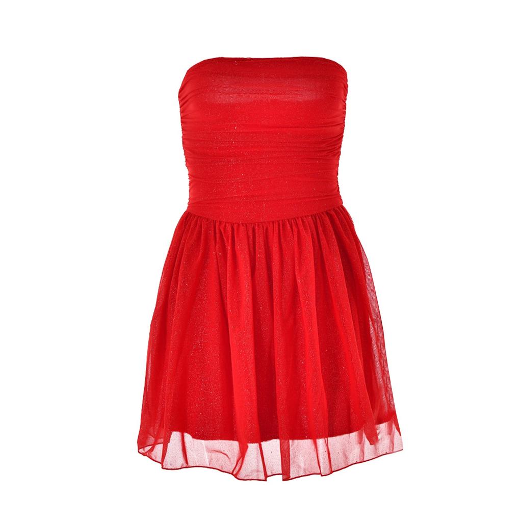 Women's Mesh Splicing Double-layer Tube Top  Backless Dress