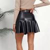 Women High Waist Ruffled PU Leather Skirt