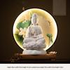 White Ceramic Lotus Guanyin Buddha Statue Incense Burner with Lamp for Home Decor