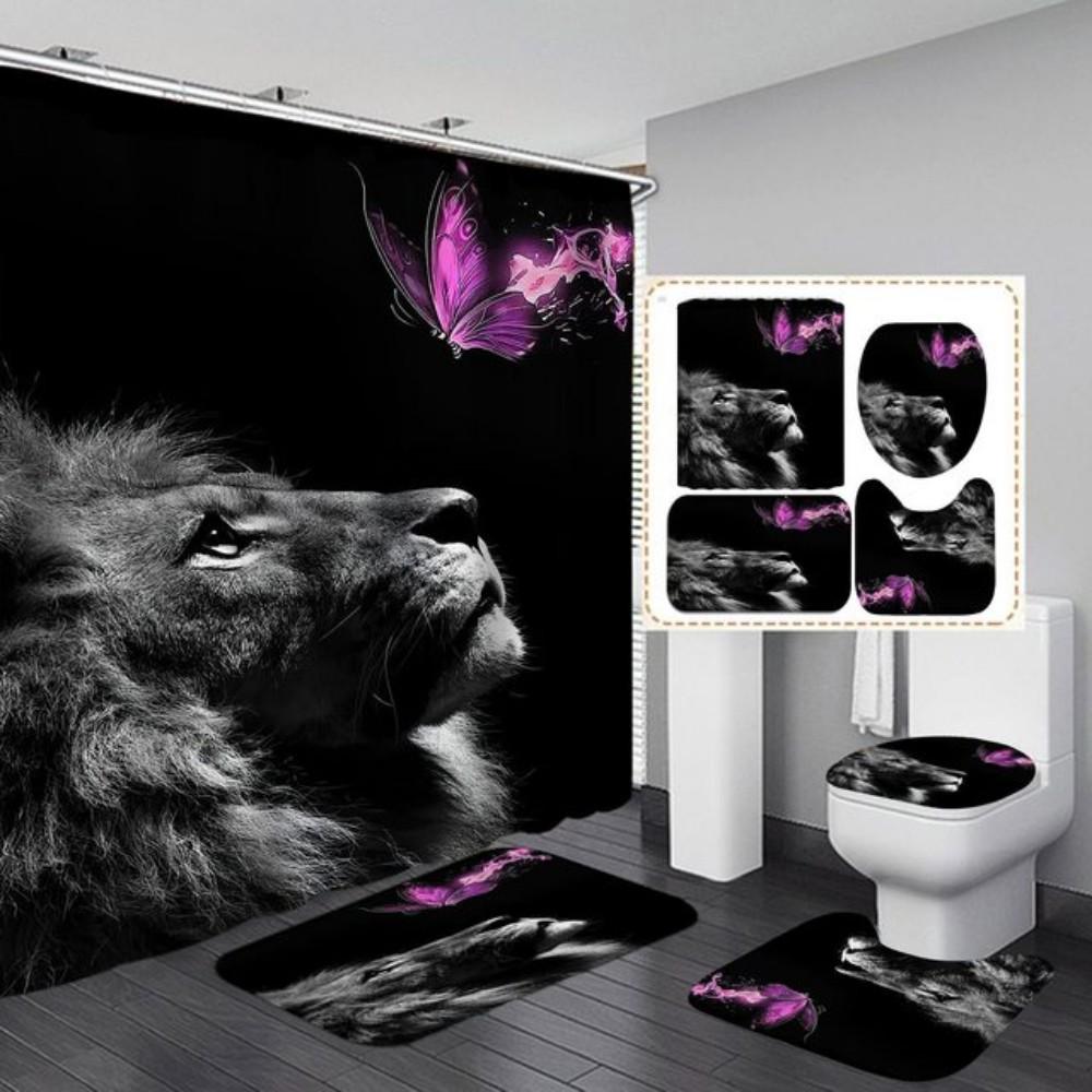 Crown Lion King 3D Luxury Bathroom Curtains Shower Curtain Set for Bathroom Modern Geometric Bath Rug Decor