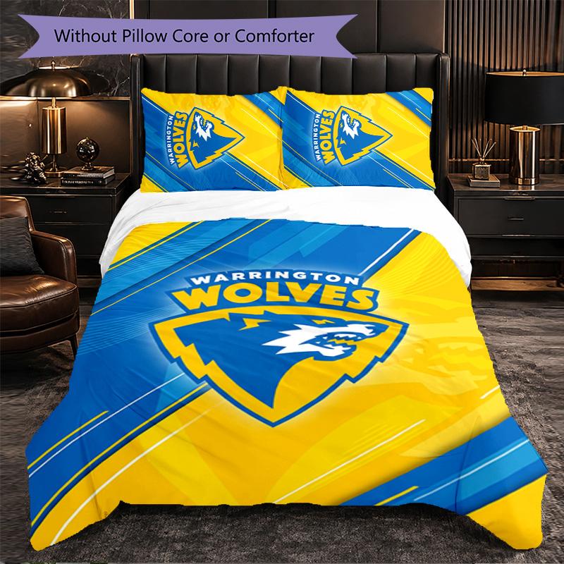 Set Biancheria da Letto 3 Pezzi in Microfibra con Motivo Warrington Wolves Copripiumino Decorativo per Camera da Letto Uso Domestico