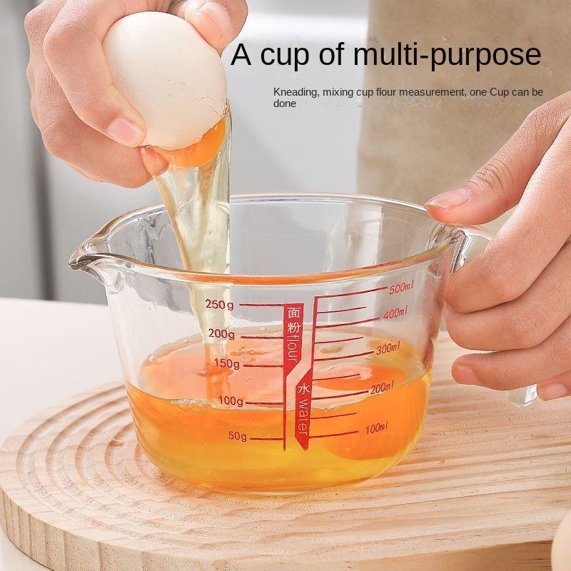 Large capacity glass measuring cup with scale handle ml meter household temperature-resistant kitchen milk baking egg beating bowl