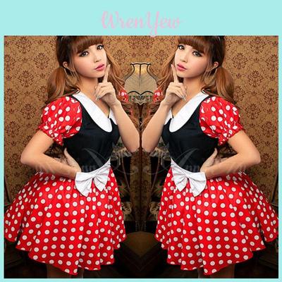 Charming Breathable Minnie Mouse Costume For Women In Red And Black Spandex