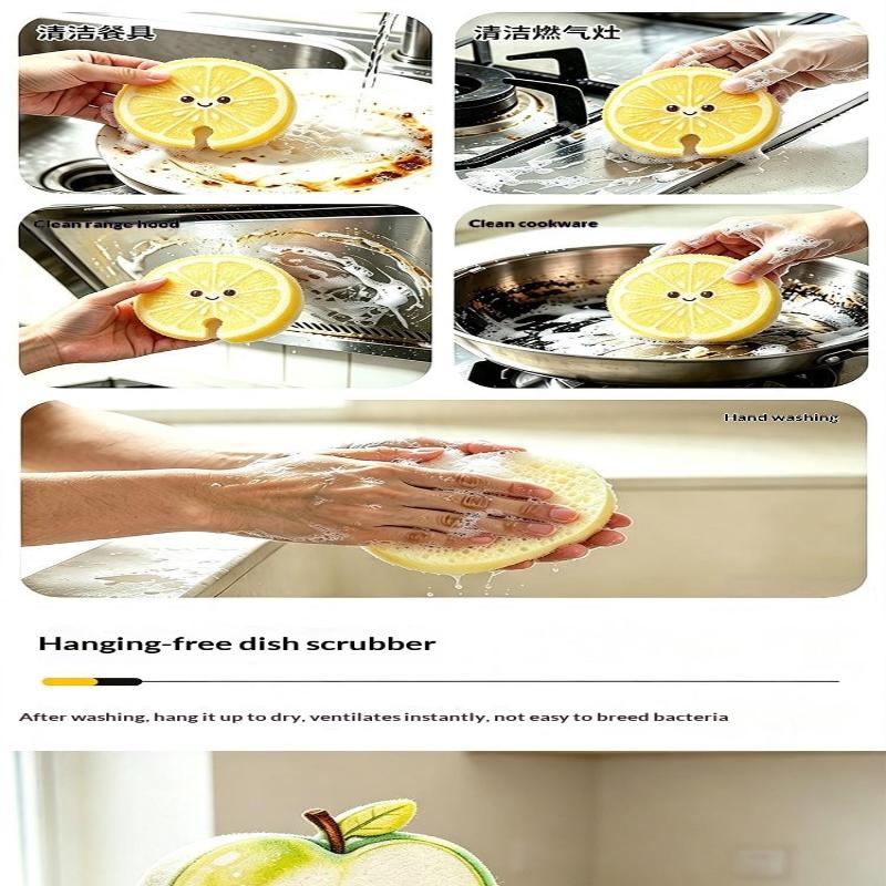 Cartoon Fruit Series Dish Sponge Brush Soft Bristle Scratch-Free Multipurpose Kitchen Cleaning Gadget for Home Use