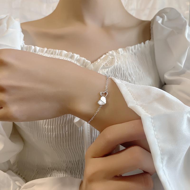 Sterling Silver S925 Silver Bracelet Full of Diamonds Love Bracelet Ins Style High-looking Double Peach Heart Bracelet As a Gift for Your Girlfriend