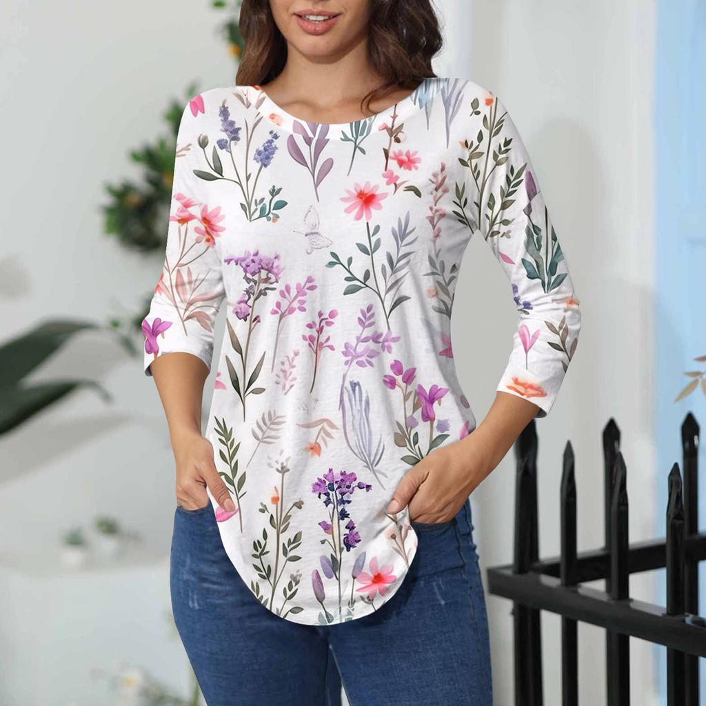 Damen-T-Shirts, 3/4-Ärmel, einfarbig, Pullover, Sommer, Frühling, Tops, Blusen