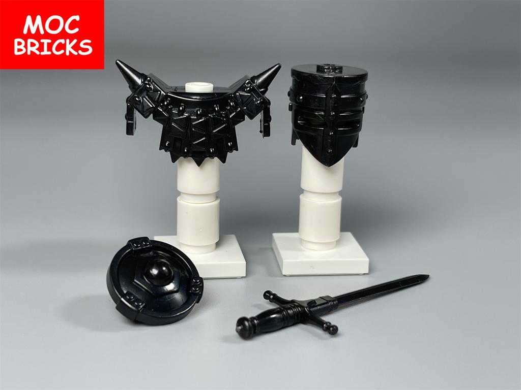 Einzelner MOC Baustein Schwarzer Goldener Rüstungswarrior Mittelalterliche Ritter Rom Waffe Actionfigur Pädagogischer Baustein Geschenke