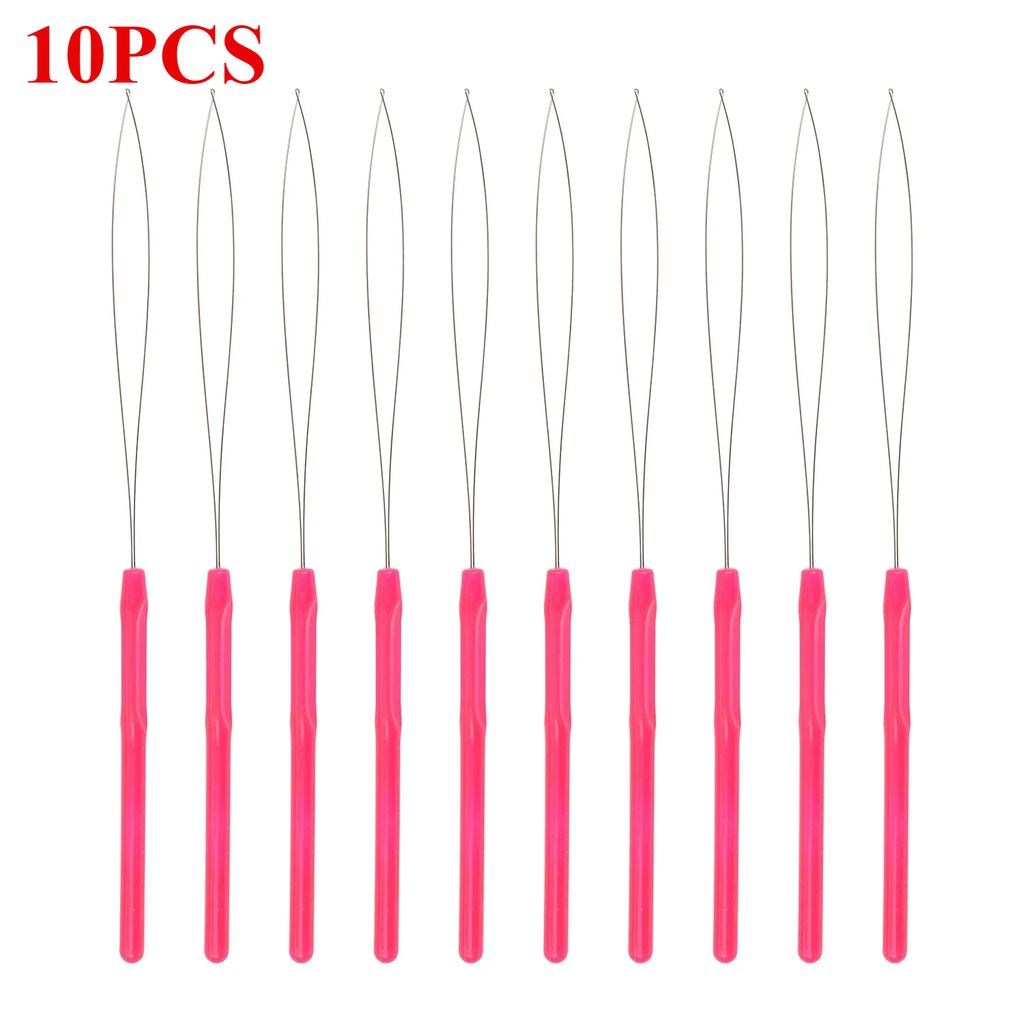 10 pcs Hair Extensions Loop Needle Pulling Hook Tool Needle Threader Loop Tool for Silicone Microlink Beads