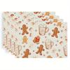 4pcs Festive Christmas Placemats Newbie Digital Print, Polyester Hand Washable 18x12 Inches Gingerbread Snowflake Design