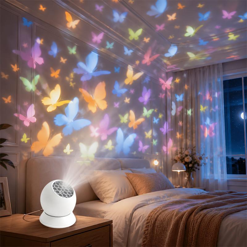 Butterfly Pattern Projector Lamp 360° Rotating Colorful LED Light for Romantic Dinner Table Ambient Decor