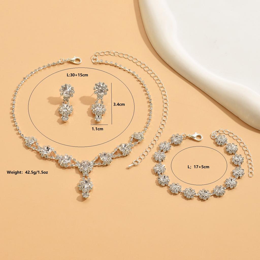 Rhinestone Women's Earrings Necklace JBracelet Ewelry Set Bride Wedding Accessorie