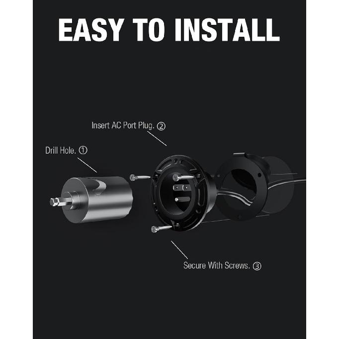 20A 125V AC Port Plug,12AWG Heavy-Duty RV Shore Power Inlet Plug With 5-In-1 T-Blade Adapter & 16'' Extension Cord,Waterproof AC Power Inlet Socket
