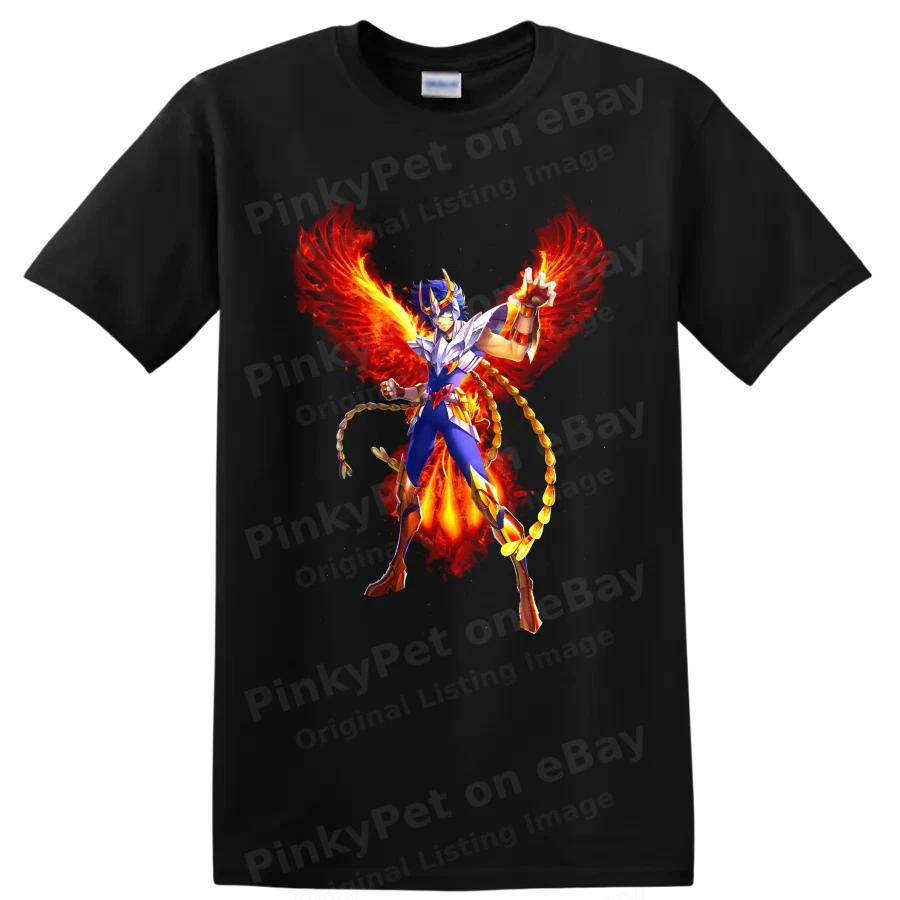 Ikki Ave Fenix Anime Warrior T Shirt w/ Fiery Wings Retro Firebird Graphic Tee