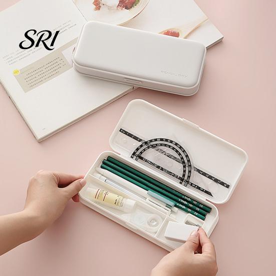 Pressure-resistant Pencil Holder Stationery Box Portable Thin Large Capacity Macaron Color Travel-friendly Container Case with Partitioned Storage