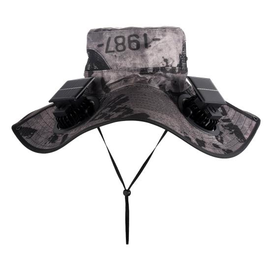 Chapéu Balde com Ventilador Solar Unissex Ajustável Aba Larga Chapéu de Sol com Painel Solar Integrado Ventilador de Resfriamento Proteção UV Chapéu de Pescador