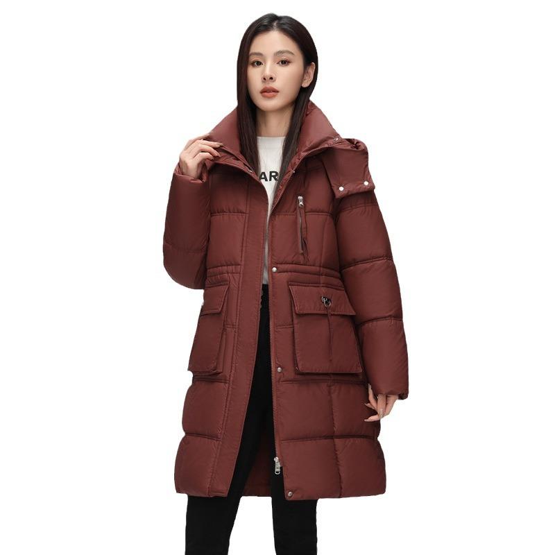 New Winter 2025 Thickened Down Padded Coat Women's Hooded Medium and Long Loose Padded