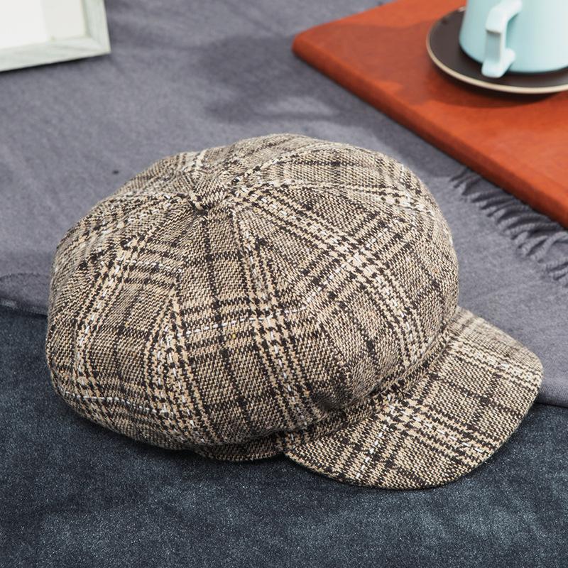 Milliner Maug Beret Vintage Plaid Octagonal Hat British Vintage Painter Hat Fashion