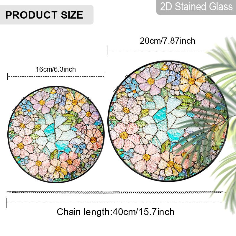 2D Flat Stained Glass Floral Window Decoration Colored Glass Plate, Charming Spring Summer Sun Catcher Home Livingroom Garden Decor, Unique Holiday