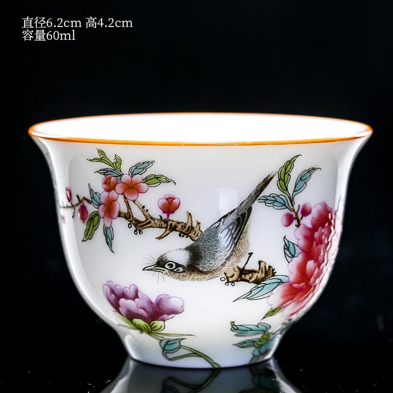1 Pc Palace Ceramic Teacup Hand Painted Flowers Tea Bowl Handmade Tea Cup Tie Guanyin Pu'er Home white Porcelain Tea Set 60ml