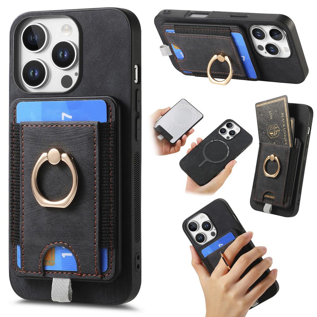 For iPhone 16 Pro Max Magnetic Case PU Leather Back Cover with Detachable Card Holder