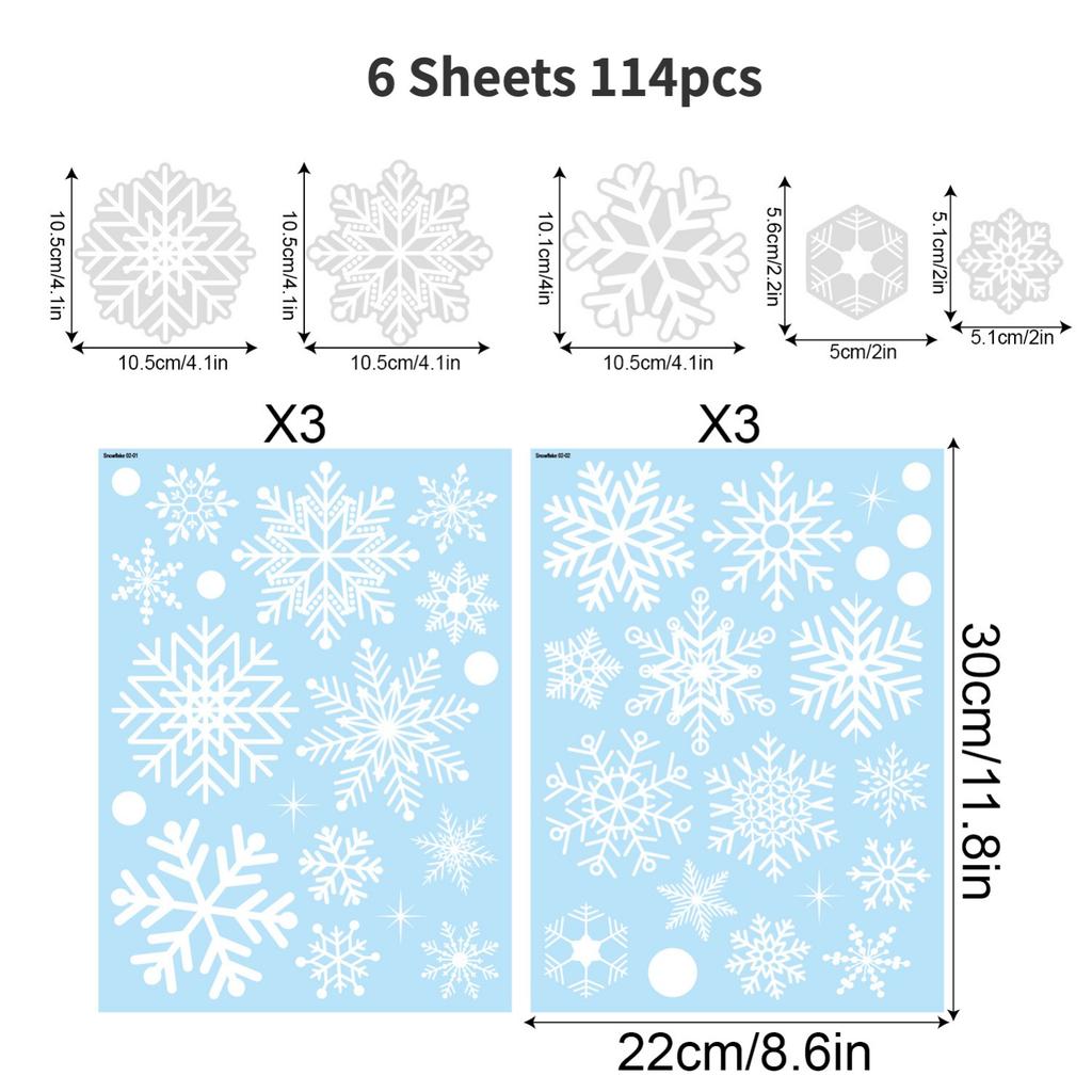 High quality[Christmas Snowflake Stickers] 6 Sheets of 114pcs Christmas Snowflake Window Stickers | Winter Cabinet Decoration, White Electrostatic