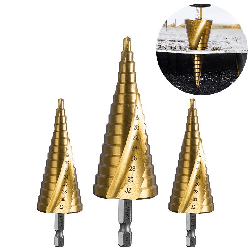 NEW 1/4" Hex Shank Drive Quick Change High Speed Steel Cone  Stepped Multi-Size Gold Drill