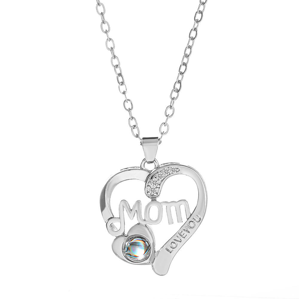 Multi-Tone Mom & Child Pendant Necklace Set, Heart & Family Silhouette Necklaces for Mother's Day