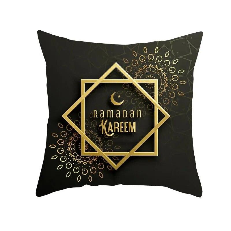 Golden Ramadan Eid Mubarak Moon Mosque Decorative Cushion Cover Islamic Pillow Cover for Sofa Home Car Decoration