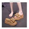 Fashion New Summer Leather Slippers Women's Outside Chunky Sandals 2025 Fashion 9CM Wedges Platform Shoes Woman Flats Beach Flip Flops