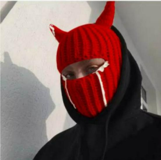 Y2K Style Crochet Halloween Party Cow Horn Parent-Child Ski Mask Hat