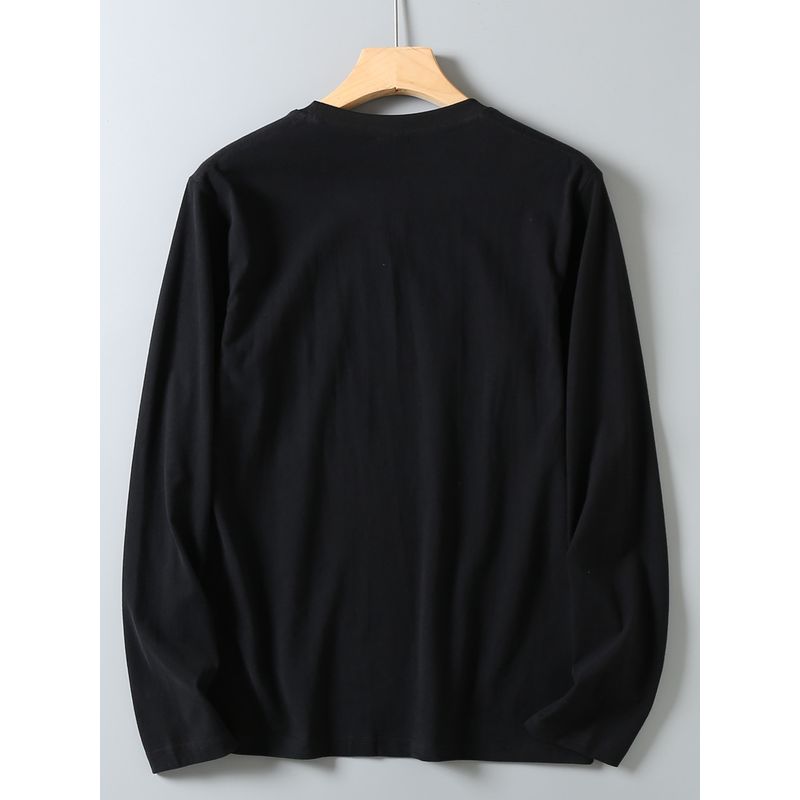 Men's Vintage Printed Washed Cotton T-Shirt with Round Neck and Long Sleeves for Autumn Fashion
