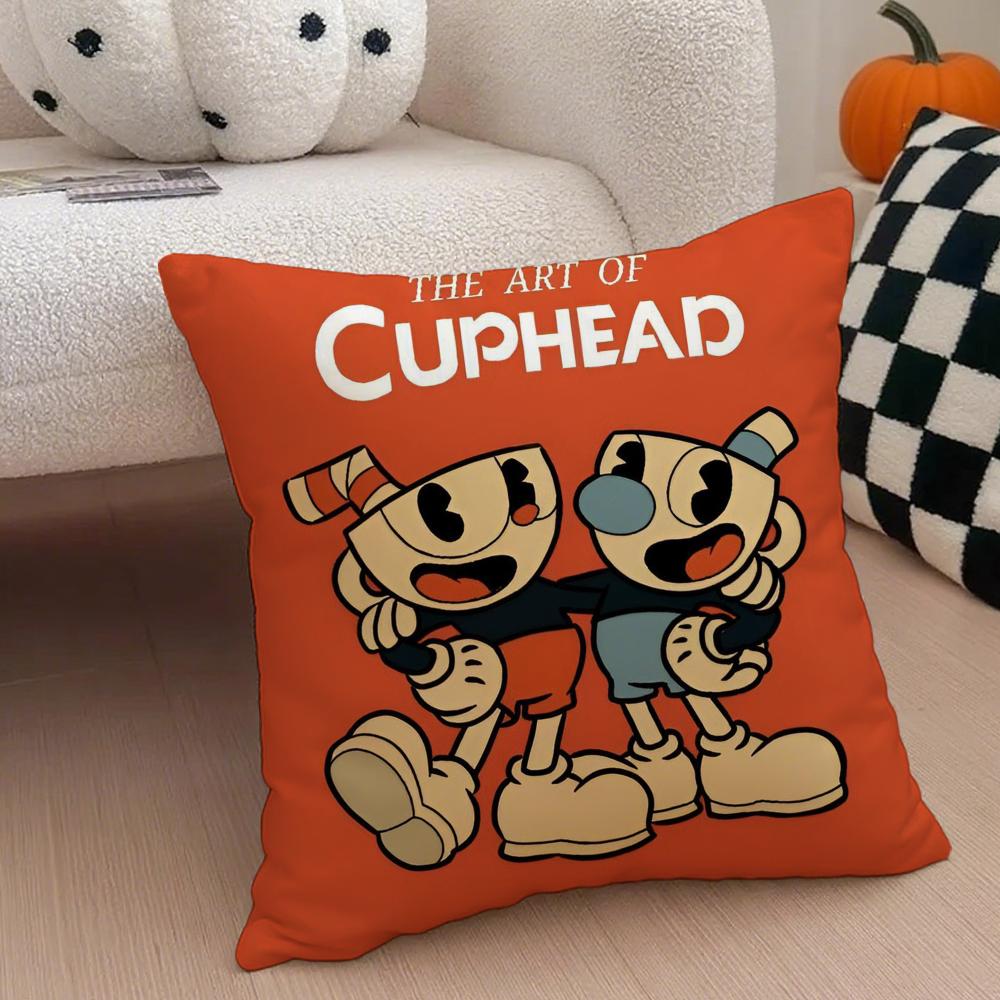 Retro Cartoon American Game CCuphead Cushion Cover Throw Pillow Cover Hidden Button Durable Polyester Chair Cushion
