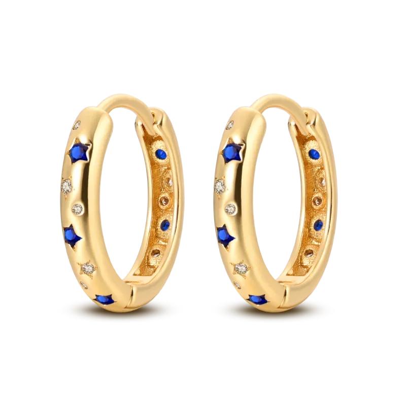Original New In 925 Silver Gold Star And Moon Pave Colored Zircon Earrings For Women Trending Fashion Jewelry Birthday Gift