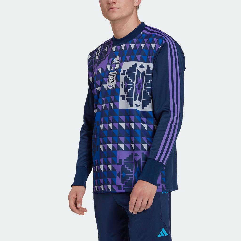 Adidas Argentina Team Logo Crew Neck Long Sleeve Football Shirt Men Tops Blue HF3957