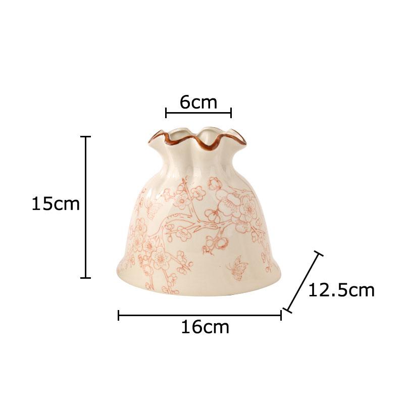 Vintage Floral Texture Ceramic Vase Table Decoration Flower Arrangement Creative Bag Shape Flowers Vases Room Aesthetic Decor