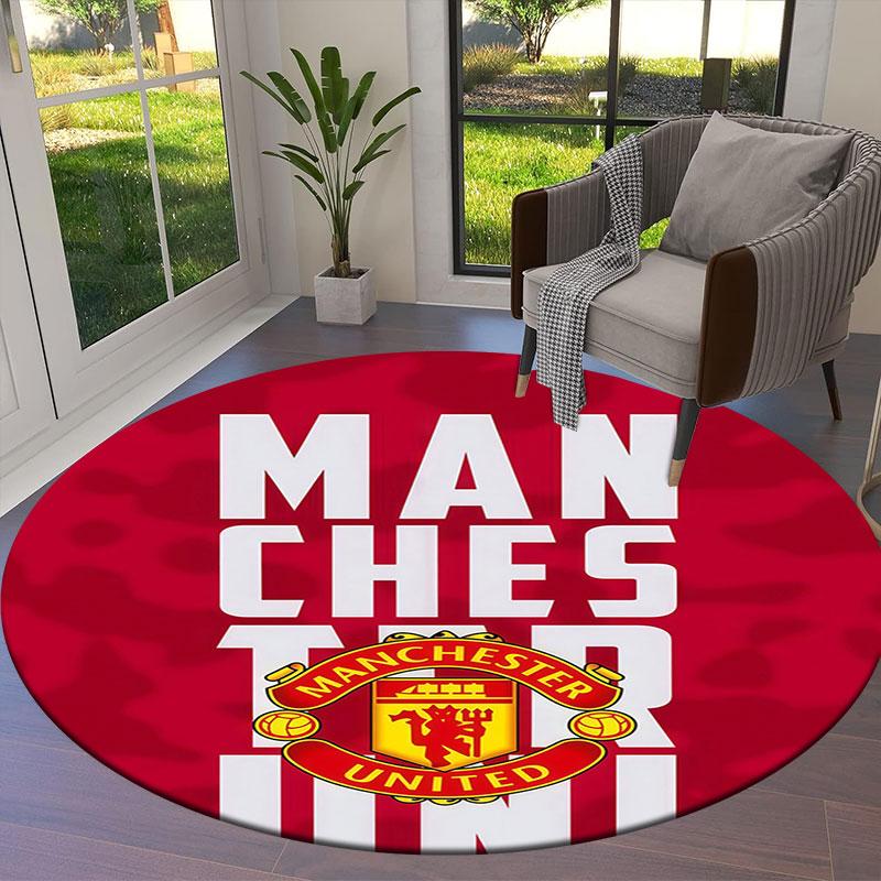 Manchester United F Round Area Rug,Carpet Rug for Living Room Bedroom Sofa Playroom Decor,Non-slip Floor Mat