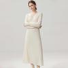 Women's Cashmere V-Neck Ribbed Waist Long Dress - Autumn/Winter Collection