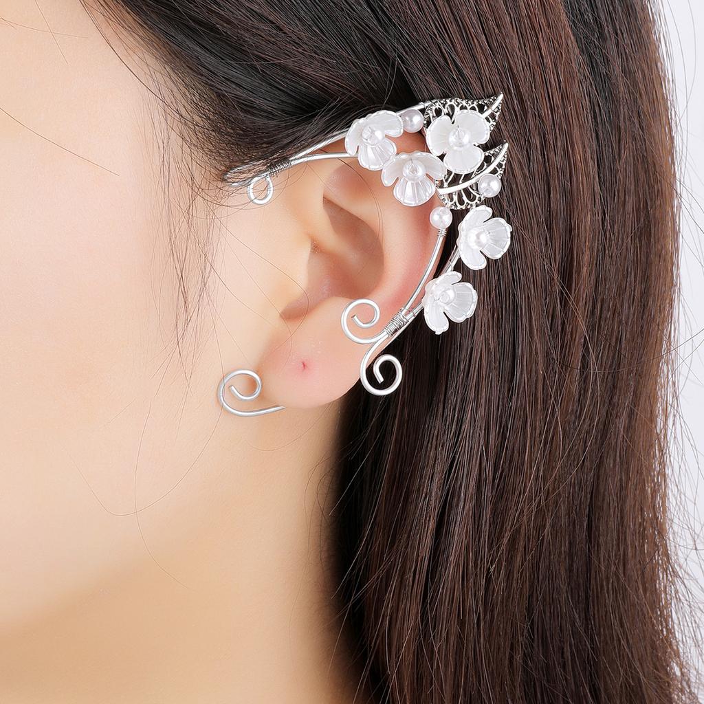 Earrings Retro Earless Flower Ear Bone Clip Rose Branch Elf Fringed Ear Hanging Ear Clip