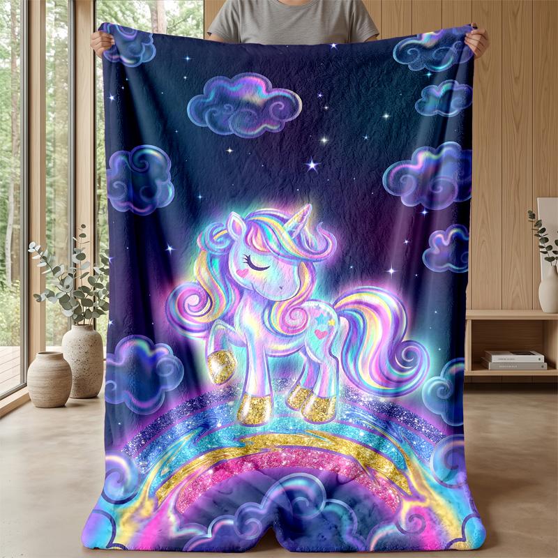 Glowing Magical Unicorn Theme blanket Lightweight Warm Flannel Blanket Decorative Throw Blanket for Home Decoration