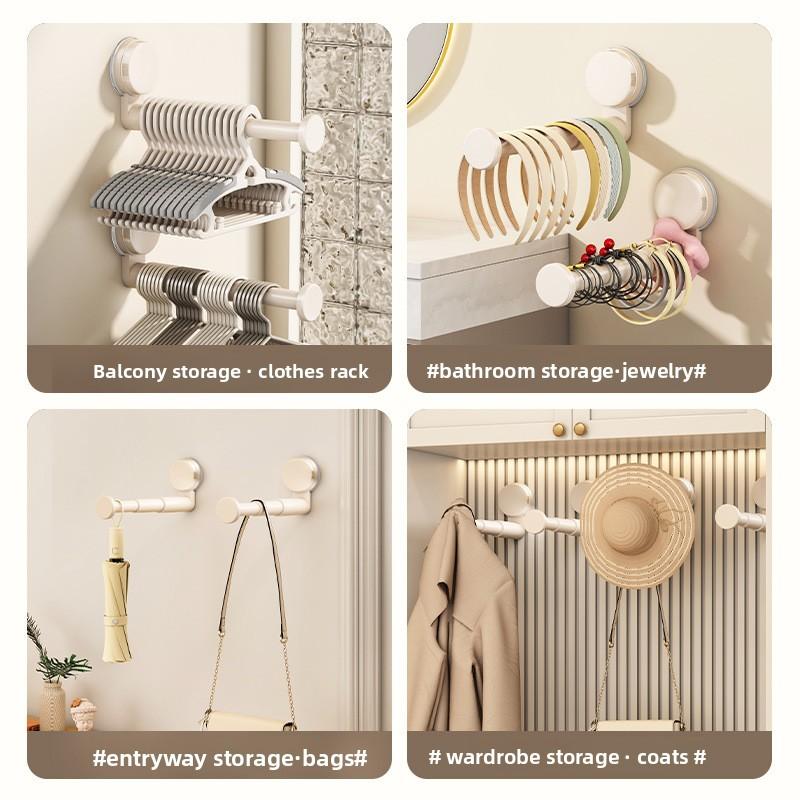 Balcony suction cup hanger storage rack household multi-functional telescopic hanger non-punching wall clothes rack