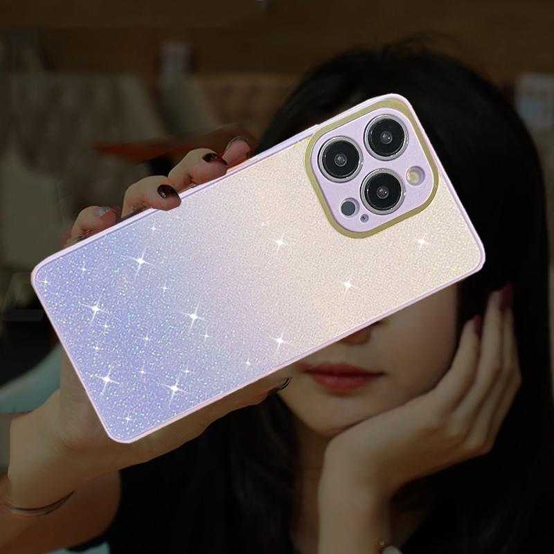 Shining Gradient Soft Silicone Phone Case For iPhone 15 14 13 12 11 Pro Max X XR XS Max 7 8 15 Plus Glitter Lens Camera Protection TPU Back Cover