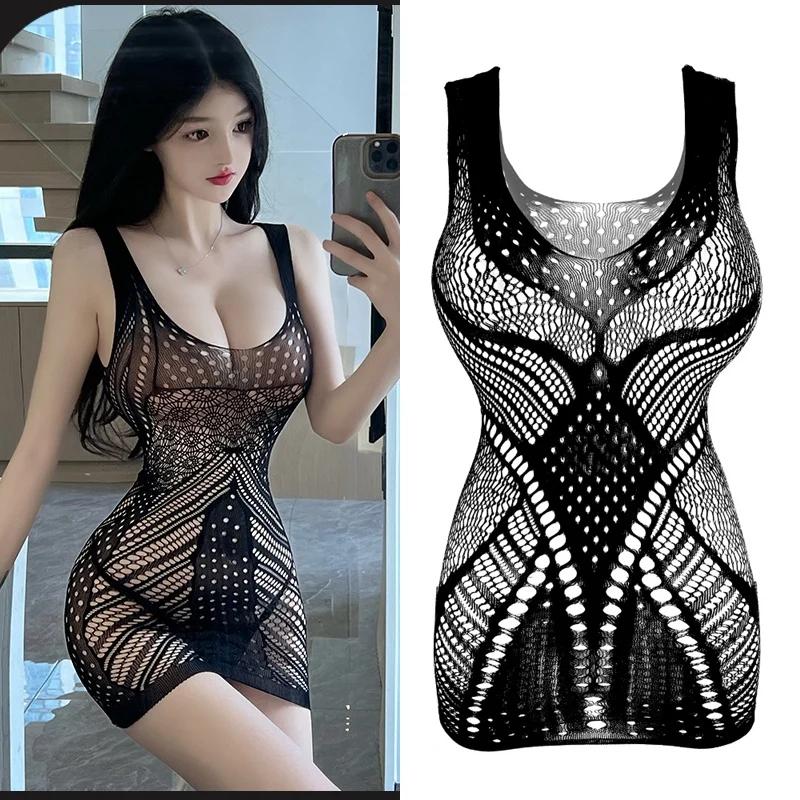 23 Styles Black Fishnet Lenceria Erotica Mujer Sexi Hollow Out Perspective Babydoll Chemise  Summer Beach Bikini Dress