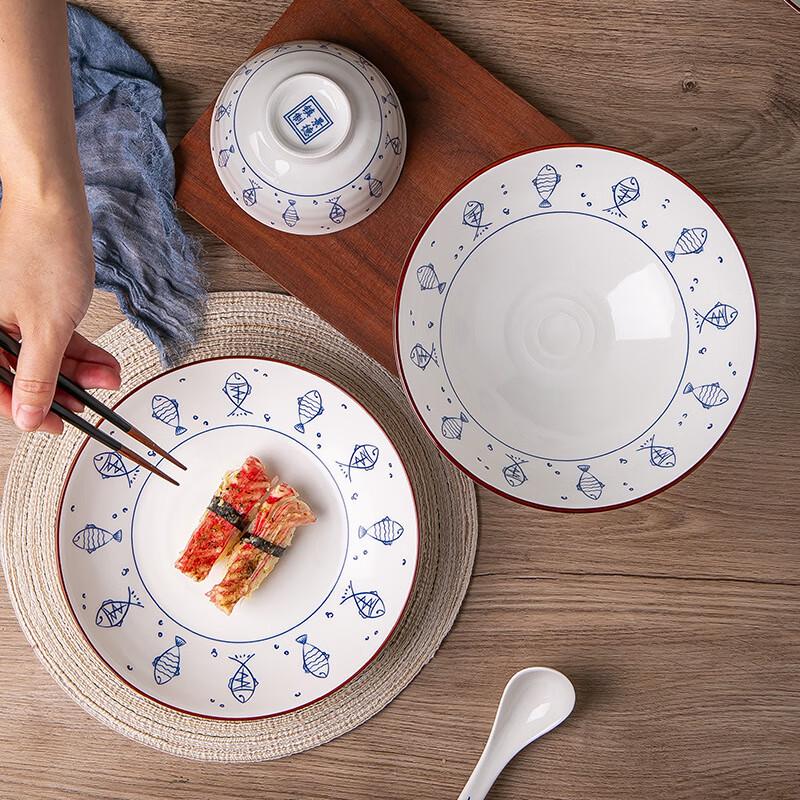 Japanese Style Cat Fun Ceramic 8-inch Plate Set