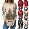 Damen T-Shirt mit Rundhalsausschnitt, Weihnachtsdruck, langärmelig
