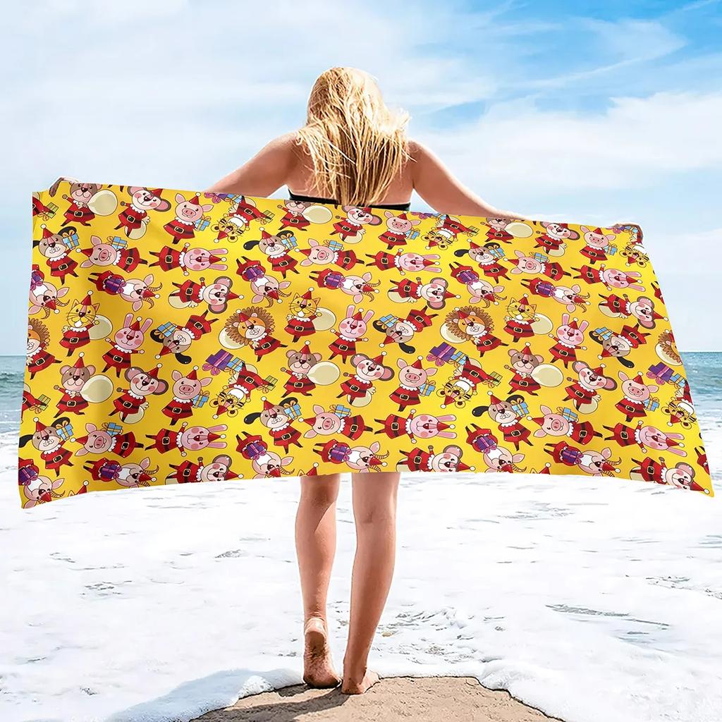 Cartoon Pig Beach Towel Oversized, Ultra Soft Microfiber Sand Free Beach Towels for Adults, Super Absorbent Quick Dry Pool Towel