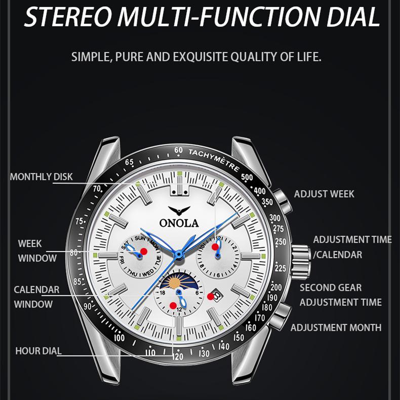 New TOP Brand Luxury Men's Watch With Box ONOLA ON6835 Fashion Multifunctional Waterproof Men's Mechanical Watches