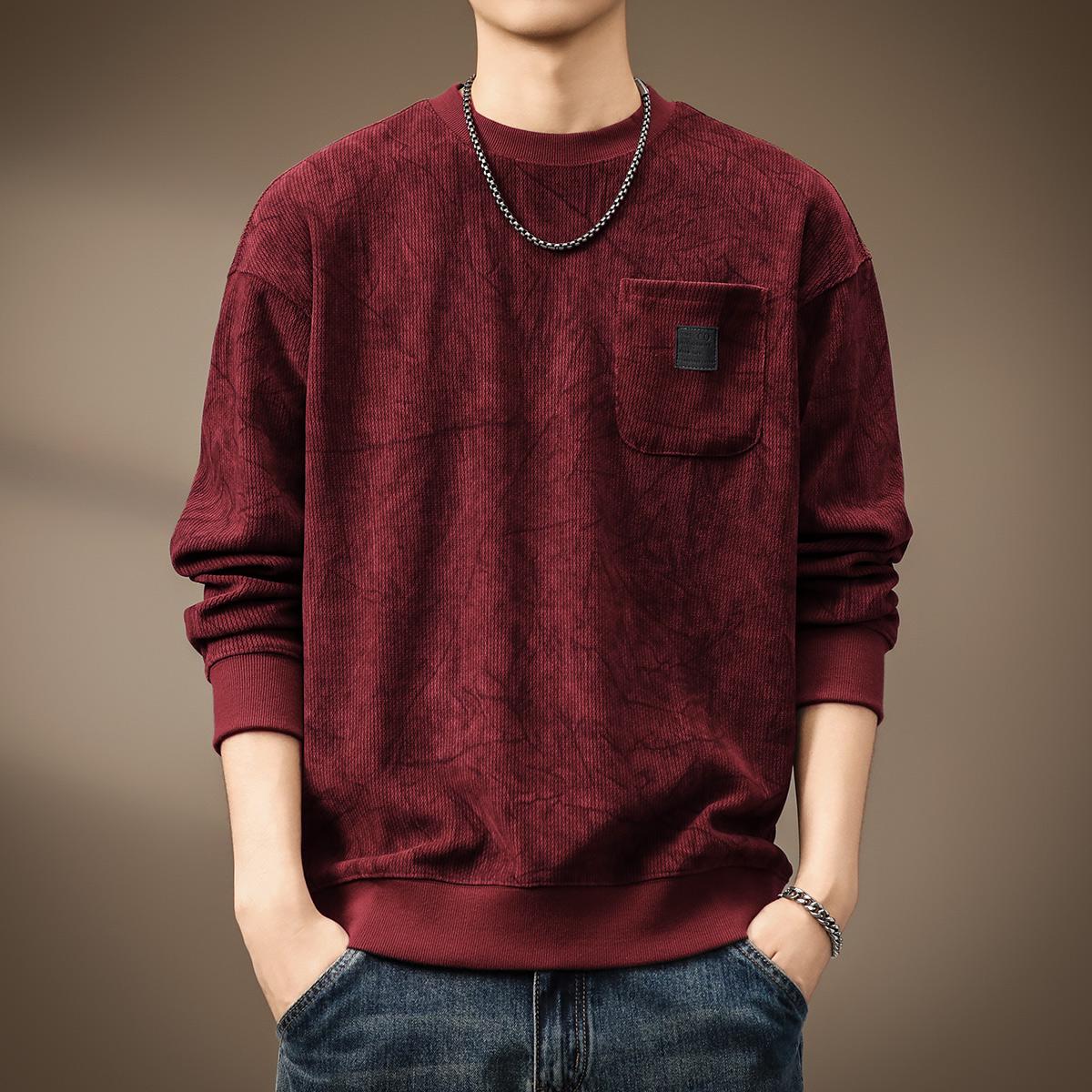 

Men’s Velvet Warm Hoodie - Purple Round Neck, Heavyweight German-Australian Design, Loose Fit, Long Sleeve, Autumn Winter Base Layer. 4XL (210-230 jin)