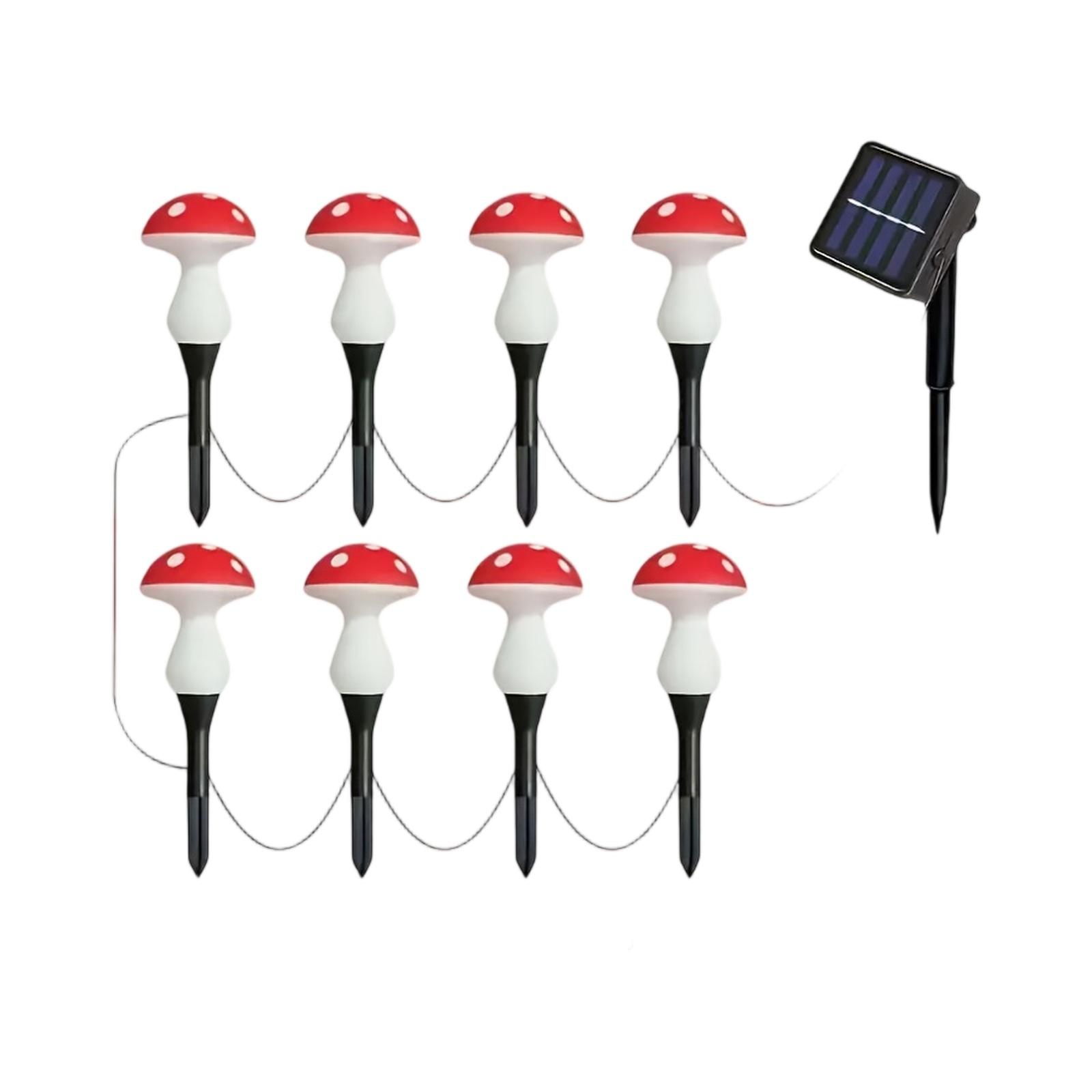 

Outdoor Solar Powered LED Mushroom String Lights with 8 Mushroom-Shaped Lamps for Garden Patio Yard Decoration Waterproof красный