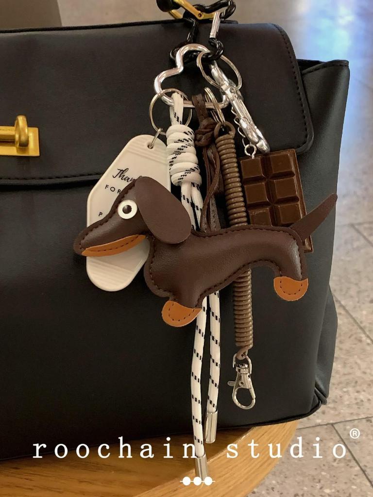 Trendy Sausage Dog Bag Charm Keychain with Handmade Nylon Rope Lanyard